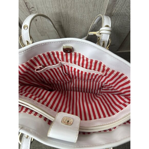Liz Claiborne Handbag Beach Umbrella Print White Handles Red Striped Interior - Picture 4 of 11